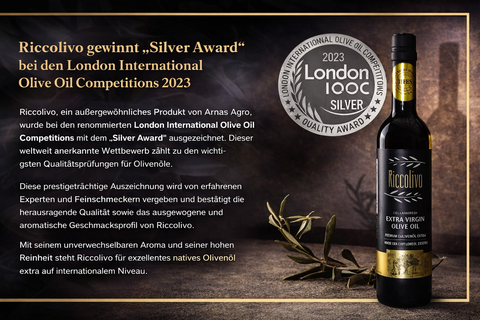 Riccolivo Premium Natives Olivenöl Extra 750 ml – Early Harvest – Kaltgepresst – Ausgezeichnet London 2023